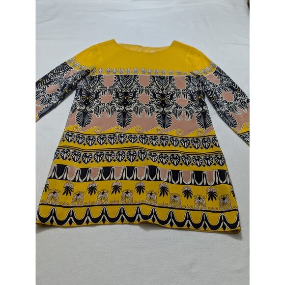 J.Crew Womens Shift Dress Yellow Black Silk Jules Scroll Print Long Sleeve 6 - Picture 1 of 12